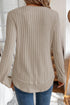 Ribbed Texture Round Neck Drop Shoulder Rounded Hem Knit Top